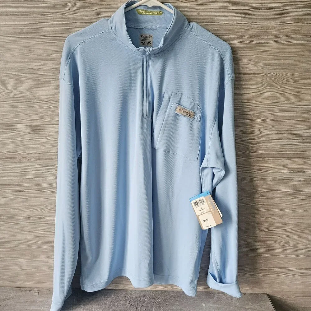 Columbia Mens Blood N Guts LS Tee Omni Shield Shade UPF 30 Light Blue Size M NEW - Picture 4 of 16